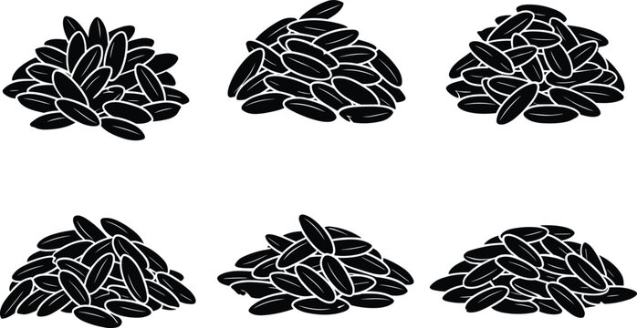 Rice piles silhouette vector illustration set with various raw grain heaps for organic farming food kitchen packaging graphic design
