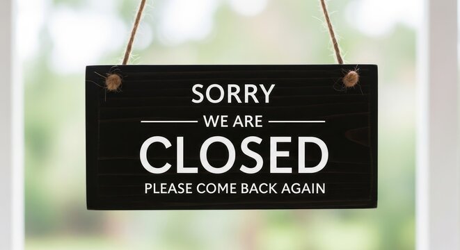 A sign hangs on a door with a message saying sorry we are closed.