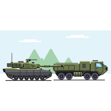 Illustration of a Military Tank and Launcher System