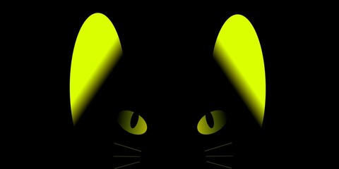black cat face with green eyes © IMIYUU