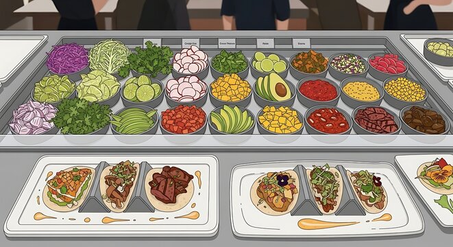 Colorful assortment of fresh vegetables and dips on trays.