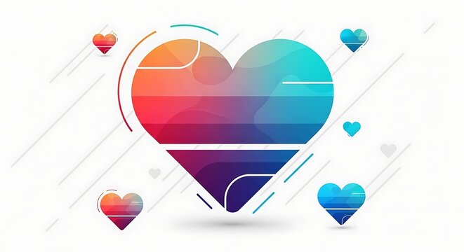 Colorful abstract background with gradient heart and geometric shapes.