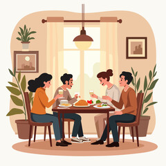 Fototapeta premium Family Gathering For A Meal At A Dining Table With Food And Drinks