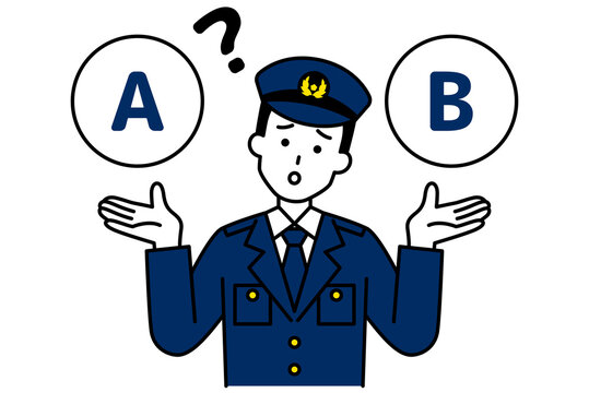 AとBの選択肢を迷っている男性警察官