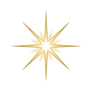 Golden star compass symbol isolated on white background vector illustration