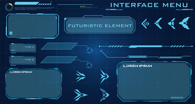 Blue futuristic HUD interface elements and sci-fi digital frames set