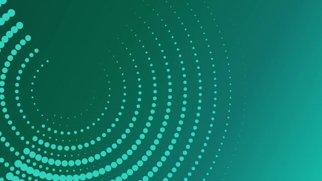 Splendid and beautiful vibrant circular halftone array grid loop footage. Displays a sweeping circular arc of bright cyan halftone dots that progressively scale down in an isometric crescent framing 