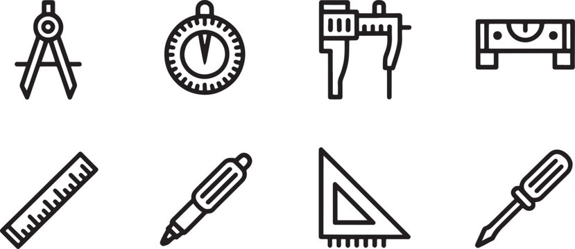 Assortment of precision measuring and drafting tools for technical and creative applications