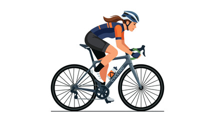 Obraz premium Female cyclist racing on road bike against white background
