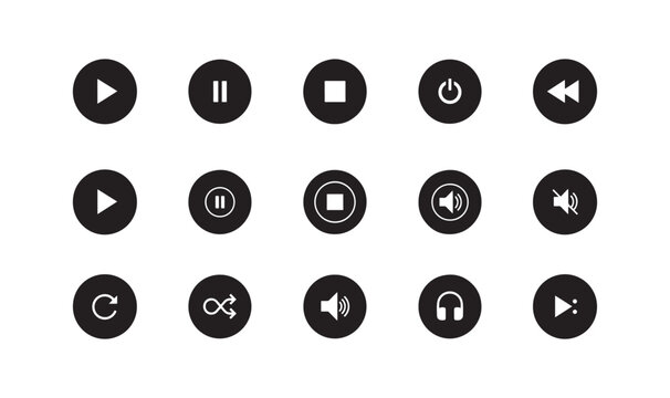 Round multimedia player control icons set on transparent background vector illustration.