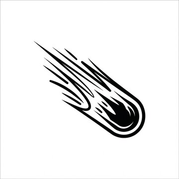 Falling meteor comet line art vector, burning asteroid space impact illustration