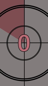 Analog dial animation showing value of five. Analog dial red indicator segment. Analog dial technology performance graphic on black.