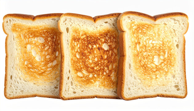 Three slices of toasted bread isolated on white background for food concepts