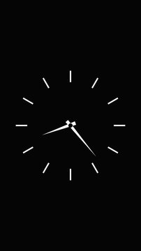 Analog clock animation on dark background. Analog clock minimalist time display. Analog clock technology interface graphic on black background.