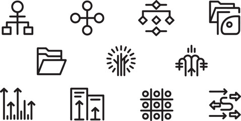 Naklejka premium Business and data visualization including charts, folders, and flowcharts