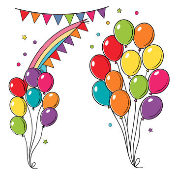 Balloons bouquet and festive party bunting design.