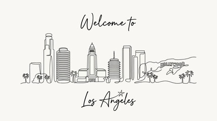 Fototapeta premium Los Angeles Skyline Line Art, Welcome Greetings Illustration
