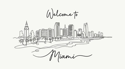 Fototapeta premium Miami Florida Skyline Hand Drawn Illustration