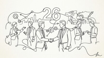 Obraz premium Business people shaking hands with cityscape and gears in background
