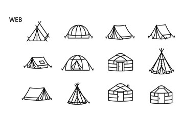 Variety of tent silhouettes a collection of camping and traditional shelter designs © graphixarrow