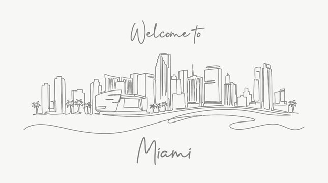 Miami Florida Skyline Line Art, Welcome Greetings