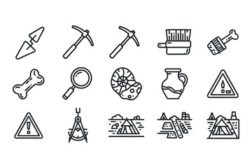Archaeology tools and site icons a collection of line art for historical research © graphixarrow