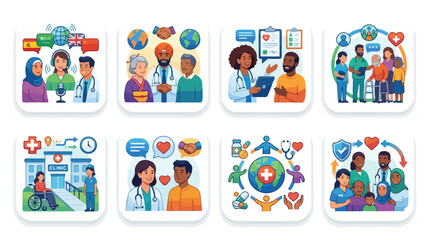 Fototapeta premium Diverse Medical Professionals and Patients Healthcare Services Set.
