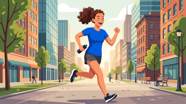Active Woman Running in Urban Park, Exercise and Wellness Concept made by AI generative