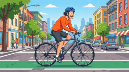 Fototapeta premium Cyclist Commuting in City with Helmet, Eco Friendly Transportation made by AI generative