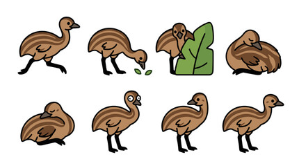 Naklejka premium Brown Cartoon Dinosaur Birds Group.