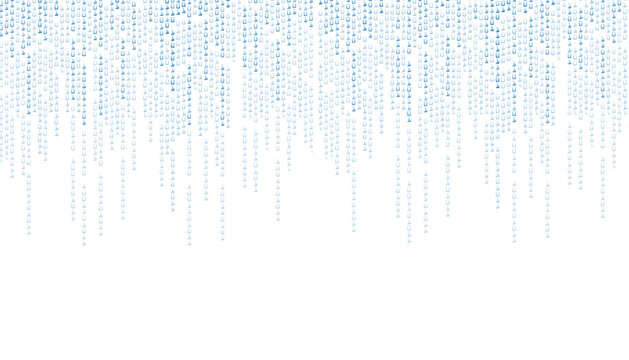 Falling blue digital code rain on a black background, representing matrix style, data streams, computer, programming, and virtual, information systems