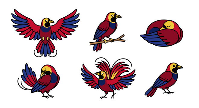 Colorful Parrot Illustrations Set.