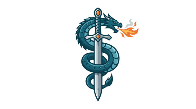 Dragon wrapped around sword.