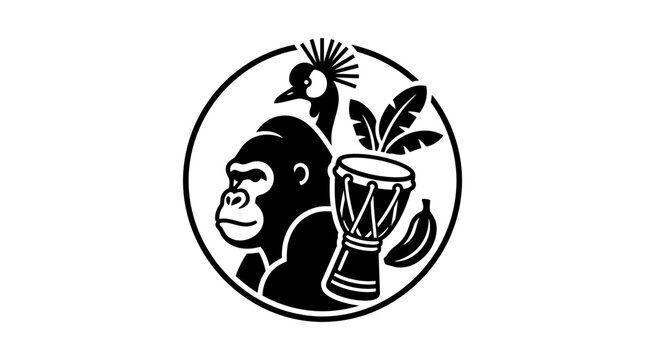 Gorilla with a djembe drum.