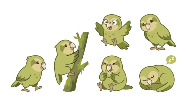 Green parrot cartoon characters.