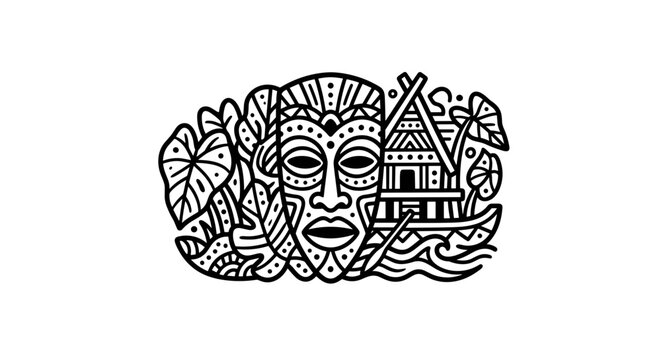 Tiki Mask Face Illustration Design.