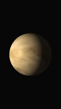 Planet venus animation with swirling clouds. Planet venus solar system visualization. Planet venus astronomy background graphic on black background.