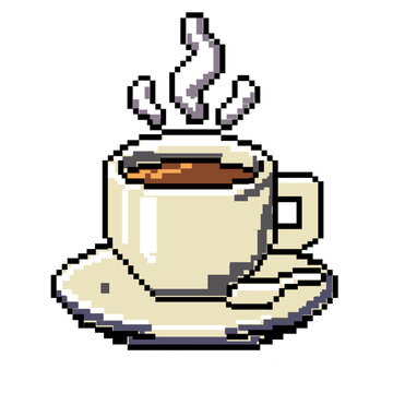 Retro Pixel coffee cup 8-bit  vector graphic design