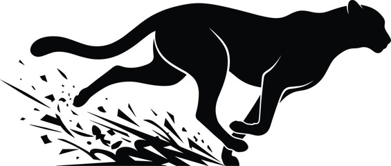 Black panther running fast silhouette, leaping big wild cat, sprinting predator animal vector illustration, nature wildlife dynamic action graphic design © Mdjoshelahamed4400 