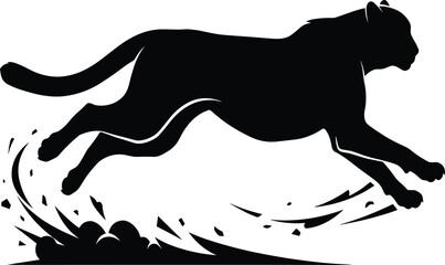 Black panther running silhouette, fast sprinting puma, leaping big wild cat, dynamic animal action vector illustration, nature wildlife predator graphic © Mdjoshelahamed4400 