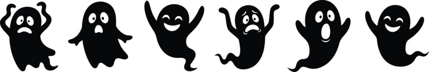 Obraz premium Halloween day ghostly silhouettes spooky black ghost illustrations for halloween decorations and designs