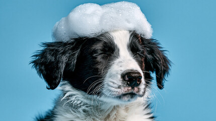 Border Collie Puppy During Pet Grooming and Bath Time