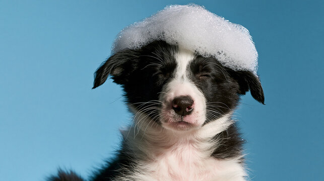 Border Collie Puppy During Pet Grooming and Bath Time