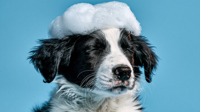 Border Collie Puppy During Pet Grooming and Bath Time