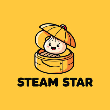 Cute cartoon dim sum dumpling mascot logo design.