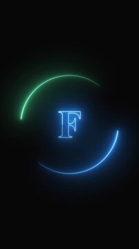 Logo animation with neon letter f. Logo abstract digital brand design. Logo modern motion graphic on black background.