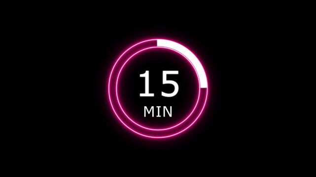 Fifteen Minute Neon Timer With Progress Ring countdown