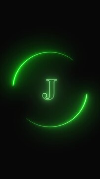 Logo animation with neon letter j. Logo abstract digital brand design. Logo modern motion graphic on black background.