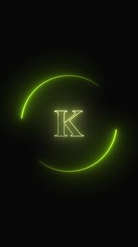 Monogram animation with neon letter k. Monogram abstract digital brand design. Monogram modern motion graphic on black background.