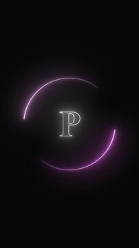Monogram animation with neon letter p. Monogram abstract digital brand design. Monogram modern motion graphic on black background.